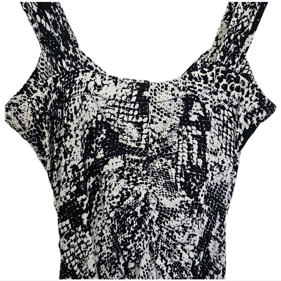 Cache Y2K snake animal print black & white v-neck wide strap wrap midi dress - Picture 10 of 14